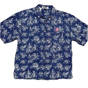 Vintage Chicago Cubs Hawaiian Shirt Antigua Blue Floral Button Up Men L MLB VTG